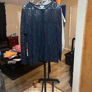 Black Lace Button-Up Top